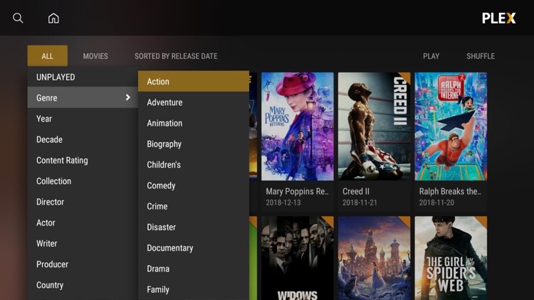 Plex Movies on Shield TV Search by Action